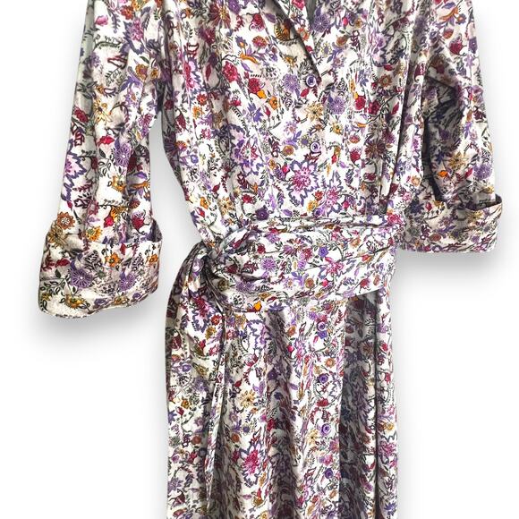 J. Peterman Dress Plus Size 20 Cotton Floral Shirt Style Button-Up Self-Tie - Picture 5 of 12